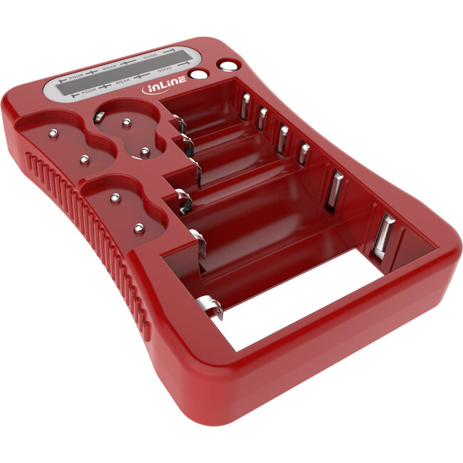 InLine® batterijtester, LCD-scherm, universeel voor AA, AAA, 9V, knoopcelle, rot