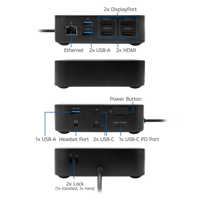 ACT USB-C docking station | 2x HDMI/DP 4K 60Hz, 7x USB-A/C, PD 85W, RJ45 en 3,5mm | DisplayLink | 1 meter