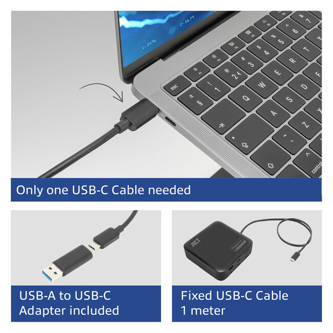 ACT USB-C docking station | 2x HDMI/DP 4K 60Hz, 7x USB-A/C, PD 85W, RJ45 en 3,5mm | DisplayLink | 1 meter