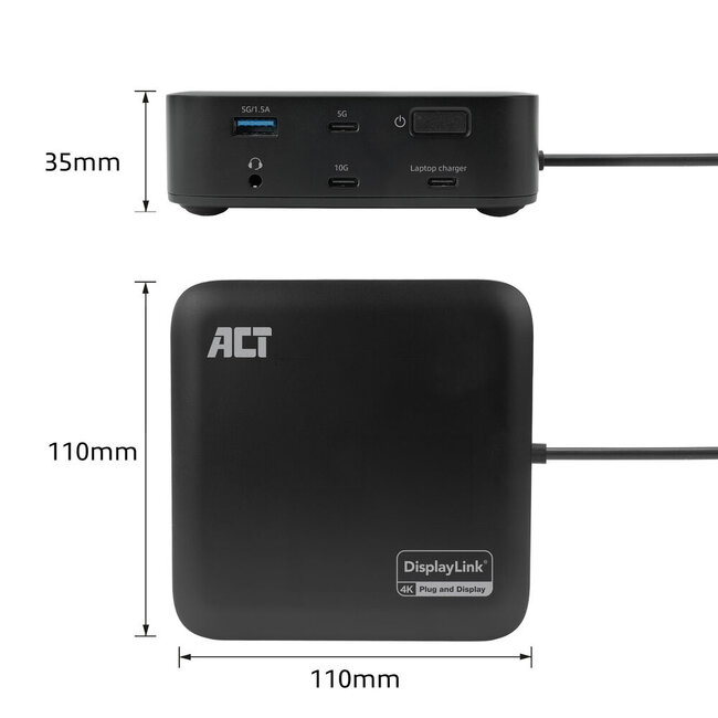 ACT USB-C docking station | 2x HDMI/DP 4K 60Hz, 7x USB-A/C, PD 85W, RJ45 en 3,5mm | DisplayLink | 1 meter