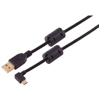 S-Impuls Micro USB haaks (rechts) - USB-A kabel |  ferrietkern | verguld | USB2.0 | 10W | zwart | 1 meter