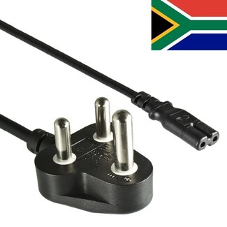 DINIC C7 (recht) - Type M / Zuid-Afrika (haaks) stroomkabel | 2x 0,75mm | zwart | 1,8 meter