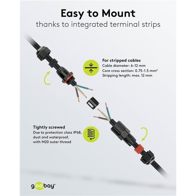 Stroom kabelverbinder voor buiten | 7,5 cm | IP68