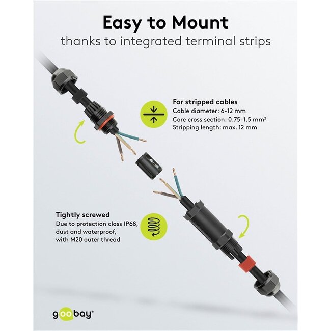 Stroom kabelverbinder voor buiten | 10 cm | IP68