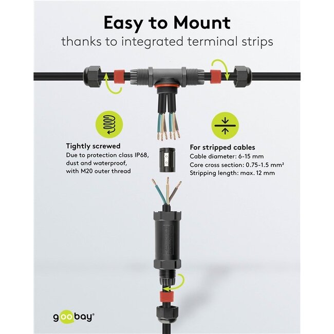 Stroom kabelverbinder voor buiten | T-vormig | IP68