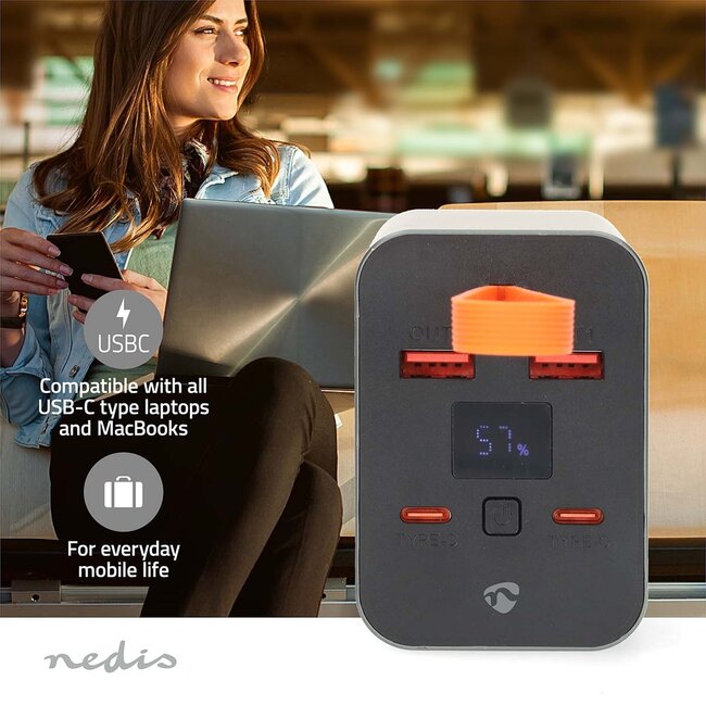 Nedis powerbank | 2x USB-C PD 100W + 2x USB-A QC 18W | 30.000 mAh