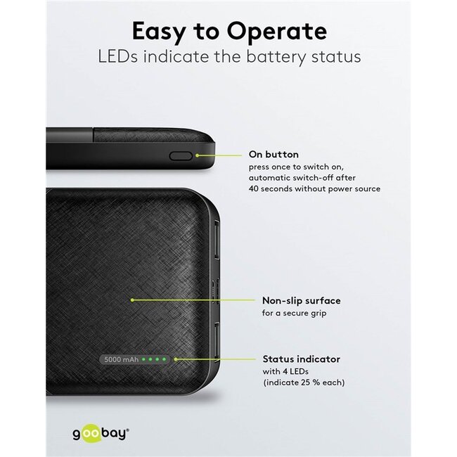 Goobay powerbank | USB-C + USB-A | 5.000 mAh
