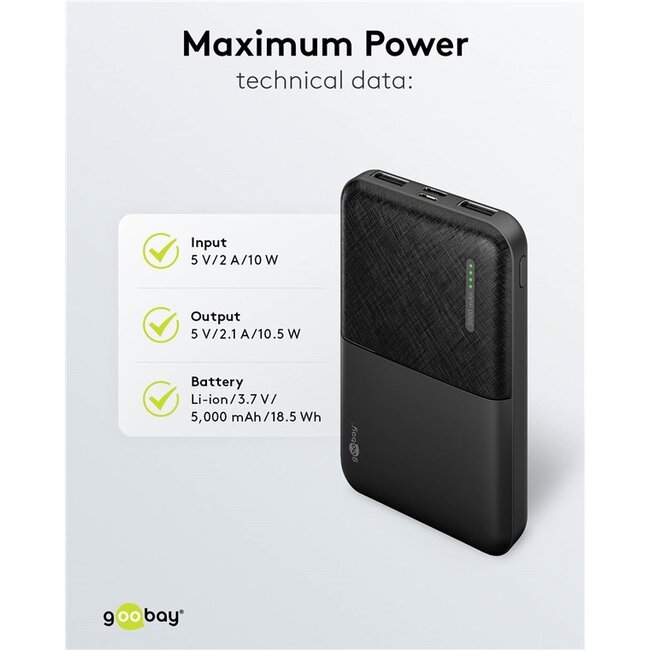 Goobay powerbank | USB-C + USB-A | 5.000 mAh