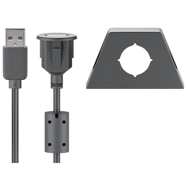 USB-A verlengkabel | opbouwmontage | USB2.0 | 2,5W | zwart | 2 meter