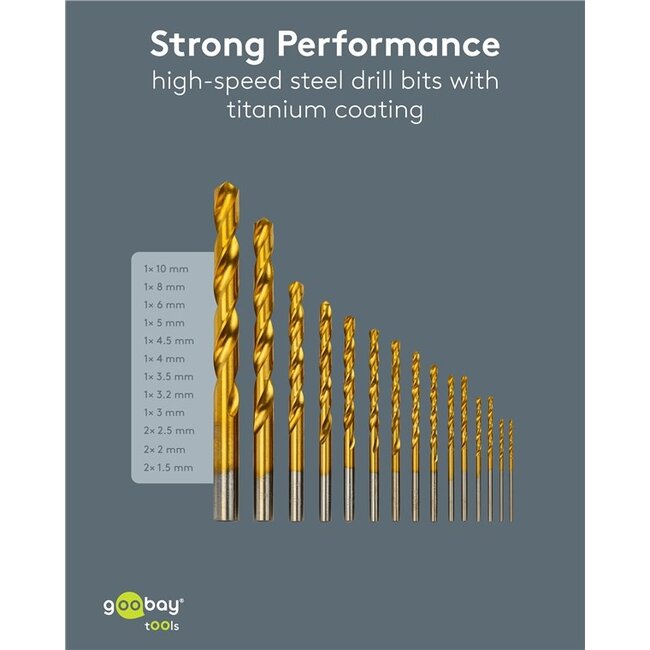 Goobay metaalborenset | HSS en titanium | 15-delig