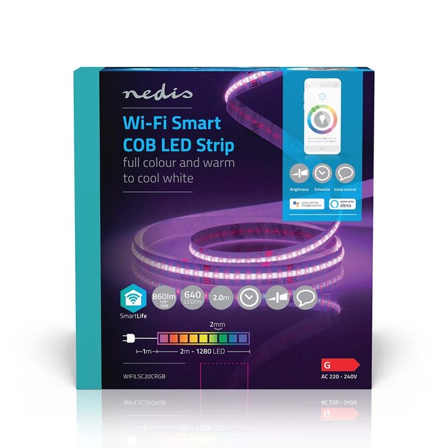 Nedis SmartLife LED-strip | COB | Wi-Fi | RGB + warm/koel-wit | IP20 | 2 meter