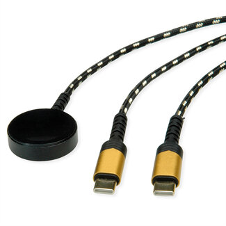 Roline ROLINE USB-split-oplaadkabel, tot 60 W + oplaadpad (tot 15 W), voor Samsung-apparaten, type C - C, zwart / goud, 1,2 m