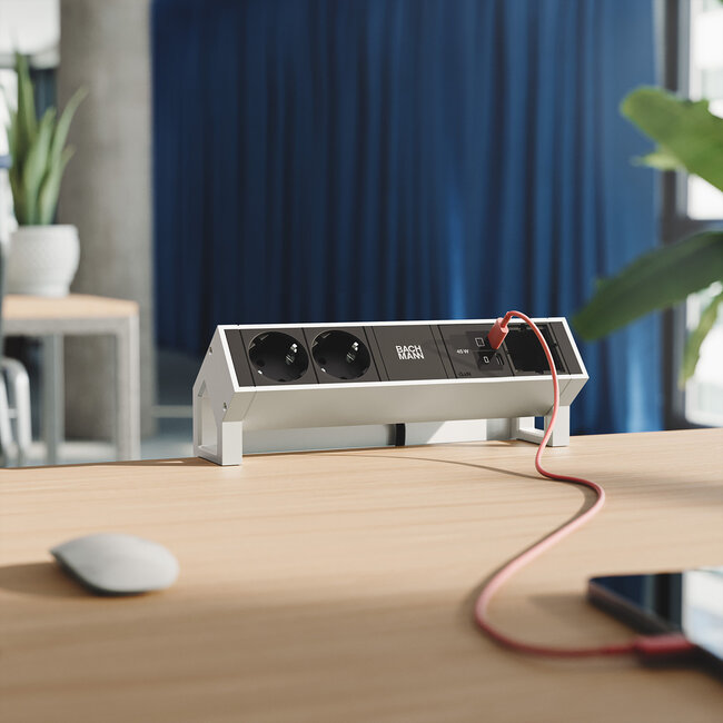 BACHMANN DESK2 2xCEE7/3 1xUSB C/C 45W, 1xCM L=0,2m INOX
