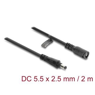 DeLOCK Delock DC Extension Cable 5.5 x 2.5 mm male to female with bayonet lock 18 AWG 2 m black