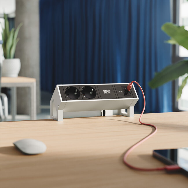 BACHMANN DESK2 2xCEE7/3 1xUSB C/C 45W, L=0,2m INOX