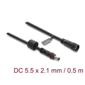DeLOCK Delock DC Extension Cable 5.5 x 2.1 mm male to female with screw cap M12 x 1.75 mm thread waterproof 18 AWG 0.5 m black
