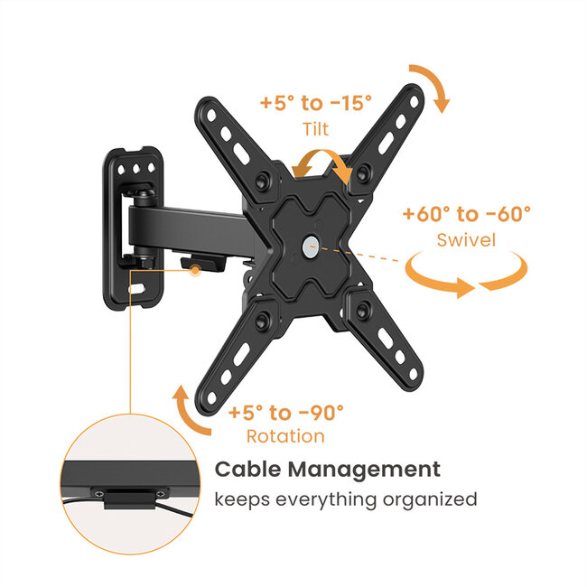 VALUE TV muurbeugel, 2 draaipunten, 13-43 inch, maximaal 20 kg