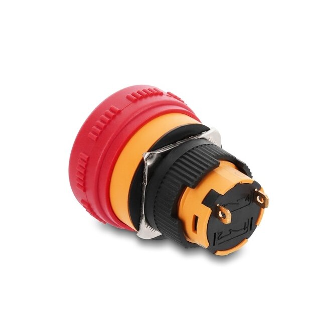 Delock Mushroom-Head Push Button for Installation 16 mm 2 x solder terminals (short), plastic 26 mm Ø