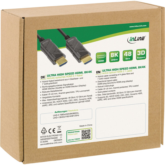 InLine® HDMI AOC kabel, Ultra High Speed HDMI kabel, 8K4K, zwart, 20m