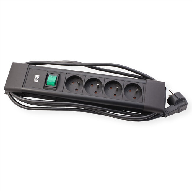 BACHMANN CONNECTUS 4xUTE, 1xschakelaar 2,0 m CEE7/7 zwart