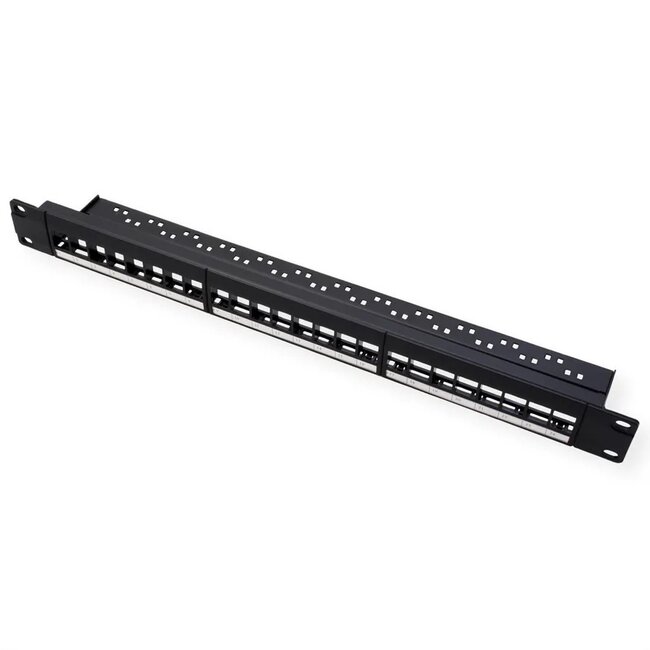 19 inch patch panel met kabelgeleiding | voor 24 Keystone modules | 1U | zwart