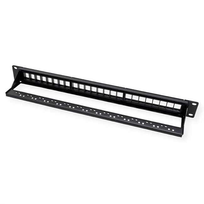 19 inch patch panel met kabelgeleiding | voor 24 Keystone modules | 1U | zwart