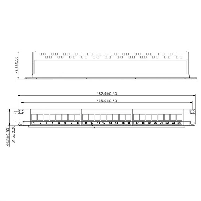 19 inch patch panel met kabelgeleiding | voor 24 Keystone modules | 1U | zwart