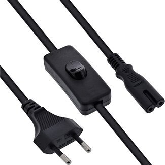 InLine C7 - CEE 7/16 stroomkabel met schakelaar | 2x 0,75mm | zwart | 10 meter