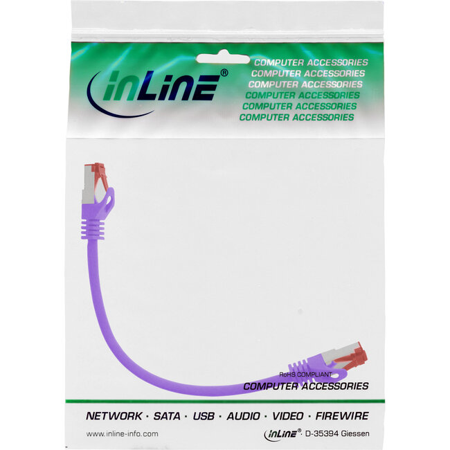 InLine® Patchkabel, S/FTP (PiMf), Cat.6, 250 MHz, PVC, koper, paars, 0,3m