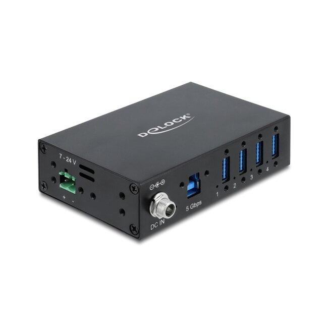Delock Industry Hub 4 x USB 5 Gbps Type-A with 8 kV ESD protection and DIN rail mounting