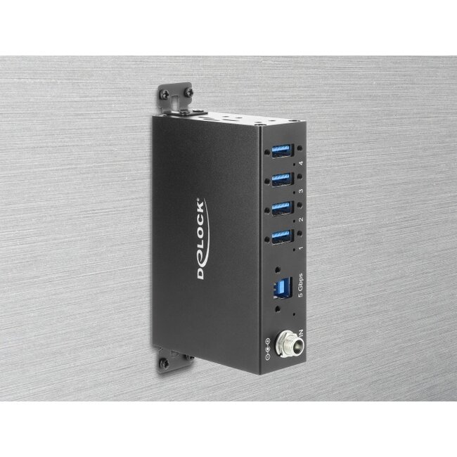 Delock Industry Hub 4 x USB 5 Gbps Type-A with 8 kV ESD protection and DIN rail mounting