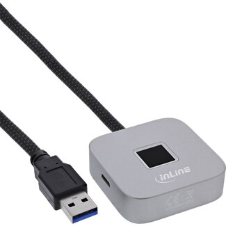 InLine® InLine® USB-vingerafdrukscanner met hub, compatibel Windows Hello, 1,5m, zilver