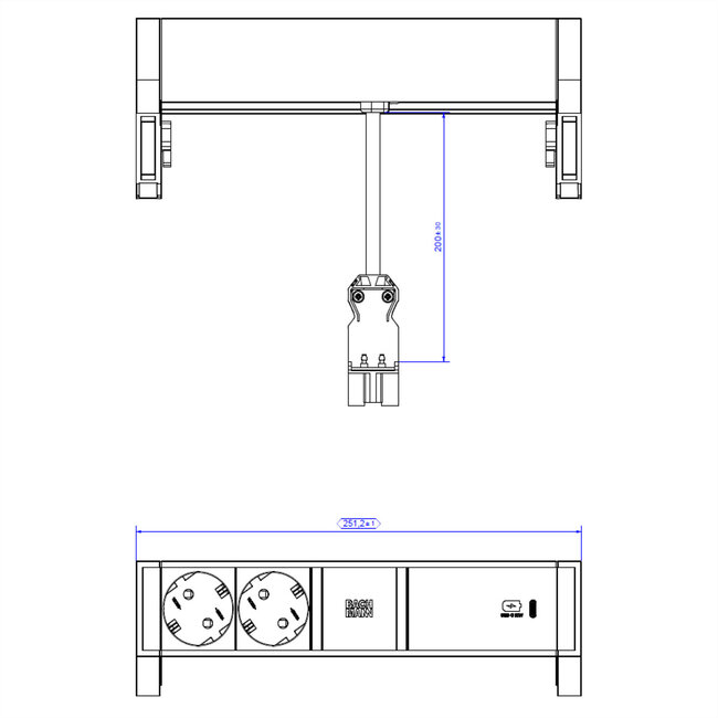 BACHMANN DESK2 2x Geaard stopcontact USB C , USB Oplader 60W 0.2m GST18 wit