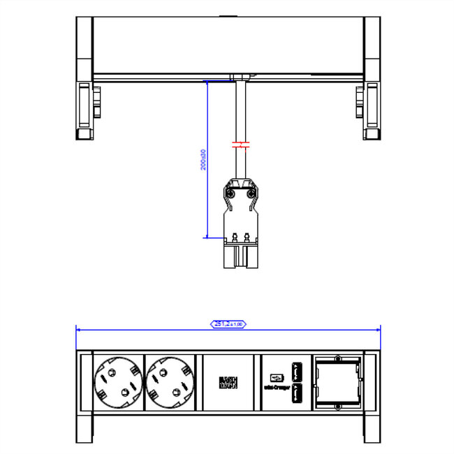 BACHMANN DESK2 2x geaard stopcontact 1x USB oplader 1x ABD, GST18 Inox