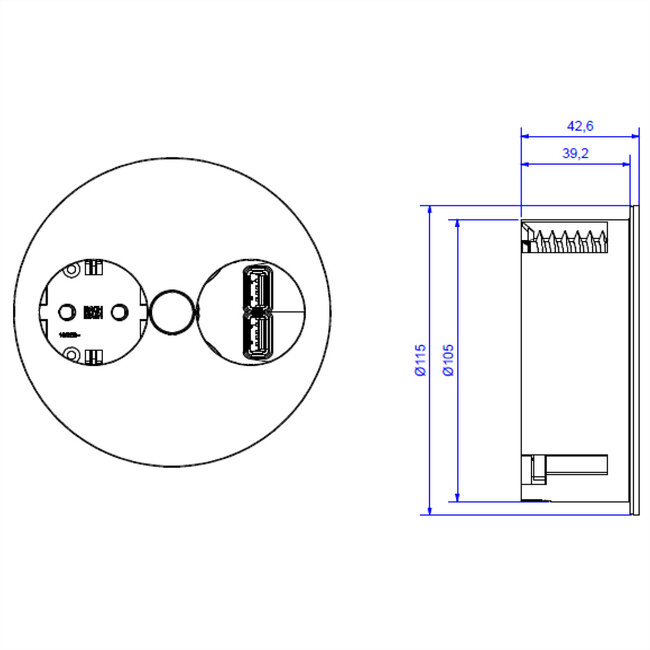 BACHMANN TWIST 1x geaard stopcontact, USB oplader, GST18 stekker, chroom, 0,2 m