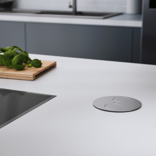 BACHMANN TWIST 1x geaard stopcontact, USB oplader, GST18 stekker, chroom, 0,2 m