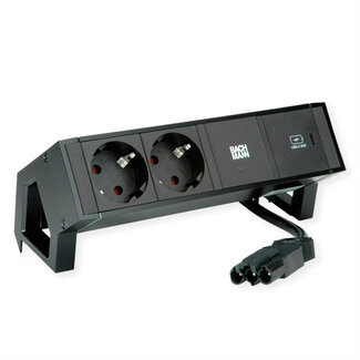 Bachmann BACHMANN DESK2 2x geaard stopcontact USB C , USB Oplader 30W 0,2m GST18 Zwart
