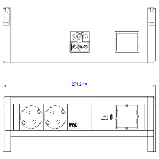 BACHMANN DESK 2x Geaard stopcontact USB C , USB Oplader 30W 1xABD GST18
