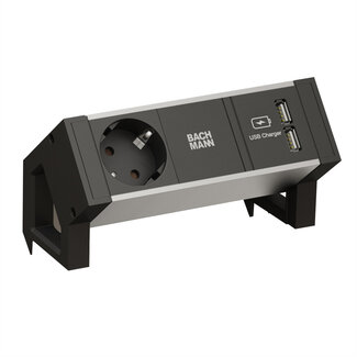 Bachmann BACHMANN DESK2 ALU ZWART 1x geaard stopcontact 1x USB oplader GST18