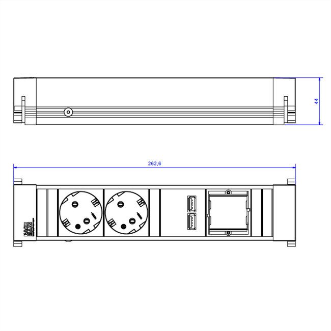 BACHMANN CONFERENCE TOP FRAME Medium inbouw stekkerdoos 2x geaard contact 2x USB-oplader 1 xABD