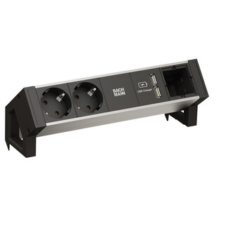 Bachmann BACHMANN DESK2 ALU ZWART 2x geaard stopcontact, 1x USB oplader en 1x ABD GST18