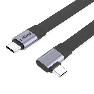 Roline ROLINE USB4 2.0 Flachkabel, C–C, ST/ST einseitig 90°-gewinkelt, 8K UHD-2, 80Gbit/s, 240W, schwarz, 0,13 m