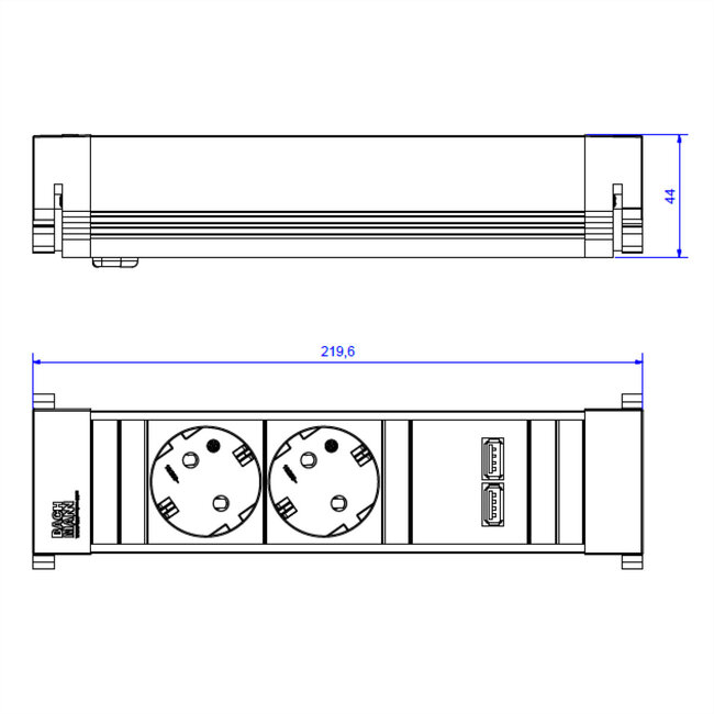 BACHMANN POWER FRAME Klein 2x Geaard stopcontact 1x USB oplader