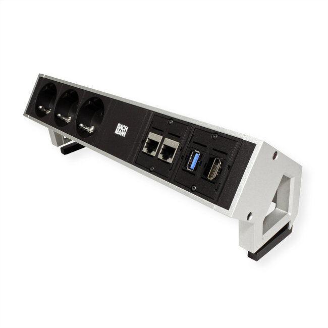 BACHMANN DESK2 3x geaard stopcontact 2xCAT6, 1xHDMI, 1xUSB 3.0, toevoerleiding GST18 0,2m, INOX