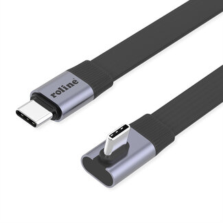 Roline ROLINE USB4 2.0 Flachkabel, C–C, ST/ST einseitig 90°-gewinkelt, 8K UHD-2, 80Gbit/s, 240W, schwarz, 0,8 m