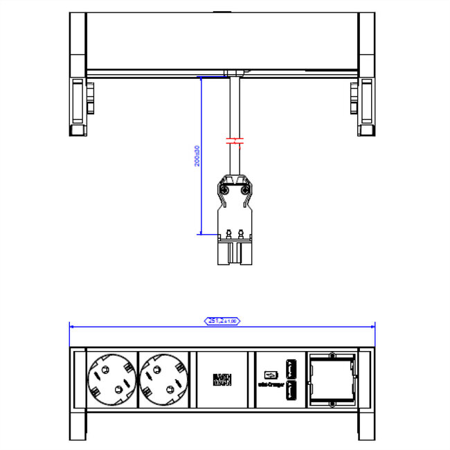 BACHMANN DESK2 2x geaard stopcontact 1x USB oplader 1x ABD, zwart