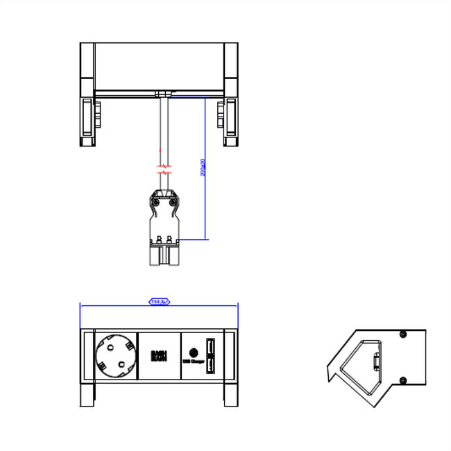 BACHMANN DESK2 1x geaard stopcontact 1x USB oplader, zwart