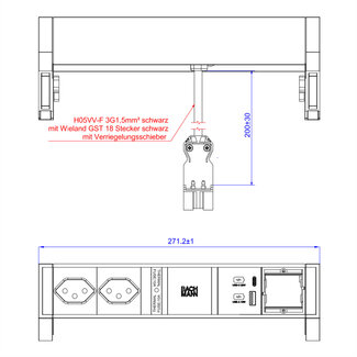 Bachmann BACHMANN DESK2 2xCH 1xUSB A/C 22W 1xCM, 0,2m GST18 INOX Zwitserland