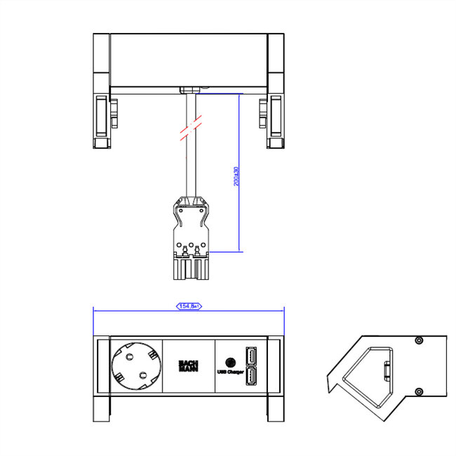 BACHMANN DESK2 1x geaard stopcontact 1xUSB Lader Inox