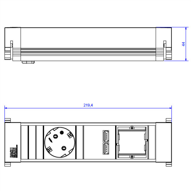 BACHMANN POWER FRAME Klein 1x geaard stopcontact 1x USB Oplader 1x ABD